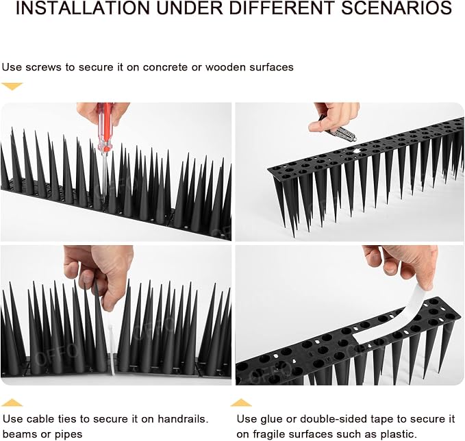 OFFO Bird Spikes Pigeon Outdoor Spikes for Cat Keep Birds Raccoon Woodpecker Away Covers 8 Feet(2.44m), Black