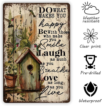 Floral Wall Art, Do What Makes You Happy Sign, Inspirational Metal Sign for Garden Yard Decor, Outdoor Balcony Decor, Gardener Gift, Vintage Metal Tin Signs 11.8 * 7.9inches