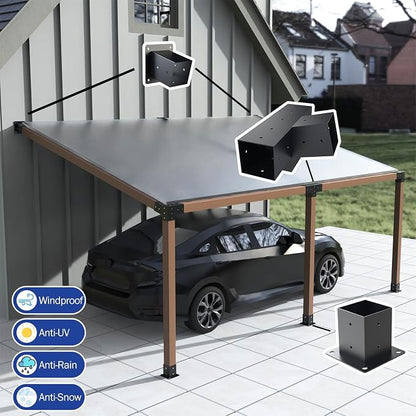 Pergola Kit, 15° 4-Way Slanted Roof Pergola Bracket Set, PowderCoated Roof Wall Mount Pergola Brackets 4" x 4" (Actual: 3.5x3.5 Inch), Pergola Hardware for Porch Gazebo Backyard (3 pcs), Black