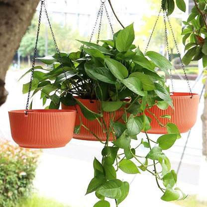 RooTrimmer Hanging Planters 9/10/11 Inch for Indoor Plants, 3 Pack Plant Hanger Outdoor with Drainage Holes, Self Watering Hanging Basket Flower Pot for Garden Home Decor, Light Coral