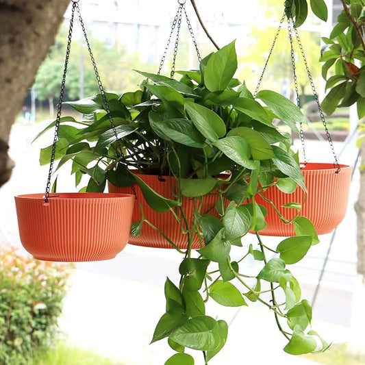RooTrimmer Hanging Planters 9/10/11 Inch for Indoor Plants, 3 Pack Plant Hanger Outdoor with Drainage Holes, Self Watering Hanging Basket Flower Pot for Garden Home Decor, Light Coral