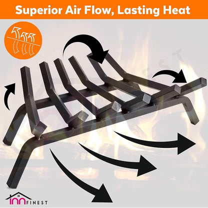 Fireplace Log Grate 23 inch 6 Bar Fire Grates Heavy Duty 3/4” Wide Solid Steel Indoor Chimney Hearth Outdoor Fire Place Kindling Tool Pit Wrought Iron Wood Stove Firewood Burning Rack Holder