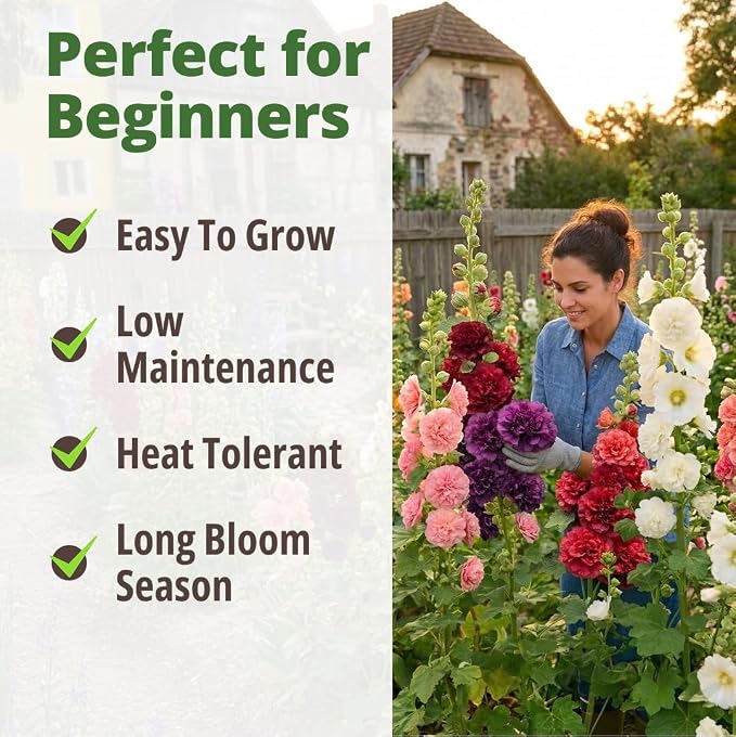 HOME GROWN Hollyhock Chaters Double Mix 2400 Seeds – Holly Hocks Seeds for Planting Spring 2026, Double Flower Hollyhock Seeds, Flower Seeds Perennial Outdoor Garden (Alcea rosea)