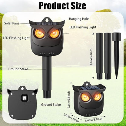 4 Pack Solar Owl Animal Repeller Outdoor for Raccoon, Deer & Squirrel Cat, Night-Only Breathing Mode Light Deterrent, Mini Hanging Predator Scare Device, Waterproof for Garden Yard Tree Shed