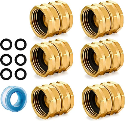 SIGURANTA 3/4" GHT Double Female Garden Hose Adapter (6 Pack) - Solid Brass with Dual Swivel | Durable Repair Fittings for Garden, Lawn & Outdoor Watering Systems