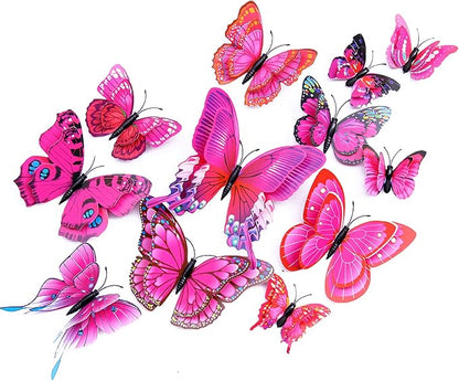 OPSEAM Butterfly Wall Decor 24/48 PCS, 3D Butterflies Stickers for Party Decorations with Magnets (Purple&red, 24)