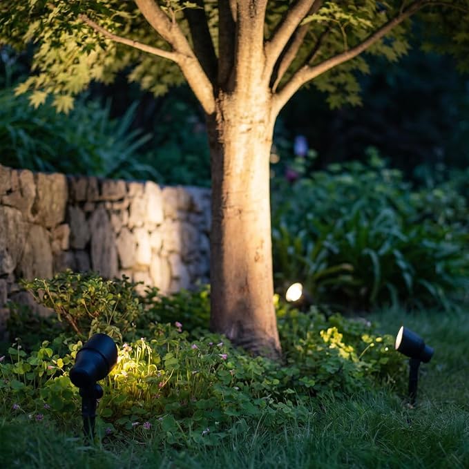 Low Voltage Spotlights 8PK 20W Halogen Floodlights 12V AC Outdoor Spot Lights Black Landscape Lighting Kit 145 Lumens 3000K with Spike Stake and Connector for Garden, Yard, Lawn