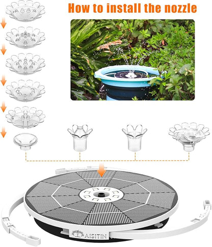 AISITIN Solar Fountain with Lights, 3.5W Solar Powered Bird Bath Fountain Pump with 1500mAh Battery Backup, 6 Nozzles, LED Outdoor Fountain for Pond, Pool, Garden & Fish Tank