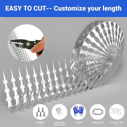 Bird Spikes Squirrel Proof Baffle for Bird Feeders, 320 Inch Avoid Climb Spikes for Outside, Fence, Wall, Tree, Drainpipes, Deterrent Spikes for Squirrel, Pigeons, Raccoon, Cat, Stainless Steel Spikes