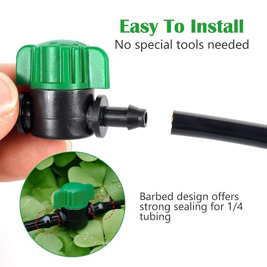 1/4 Inch Drip Irrigation Shut Off Valves, 25 Pack 1/4" Drip Irrigation Valve, Flow Control Valves for Garden, Greenhouse, Lawn, Patio Drip Sprinkler System