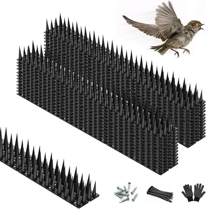 Bird Spikes, 24 Pack, 33.5 FT Total Coverage, Outdoor Bird Deterrent for Pigeons and Small Birds, Helps Keep Cats and Squirrels Away, Plastic Spikes for Fences, Railings and Roofs, Black