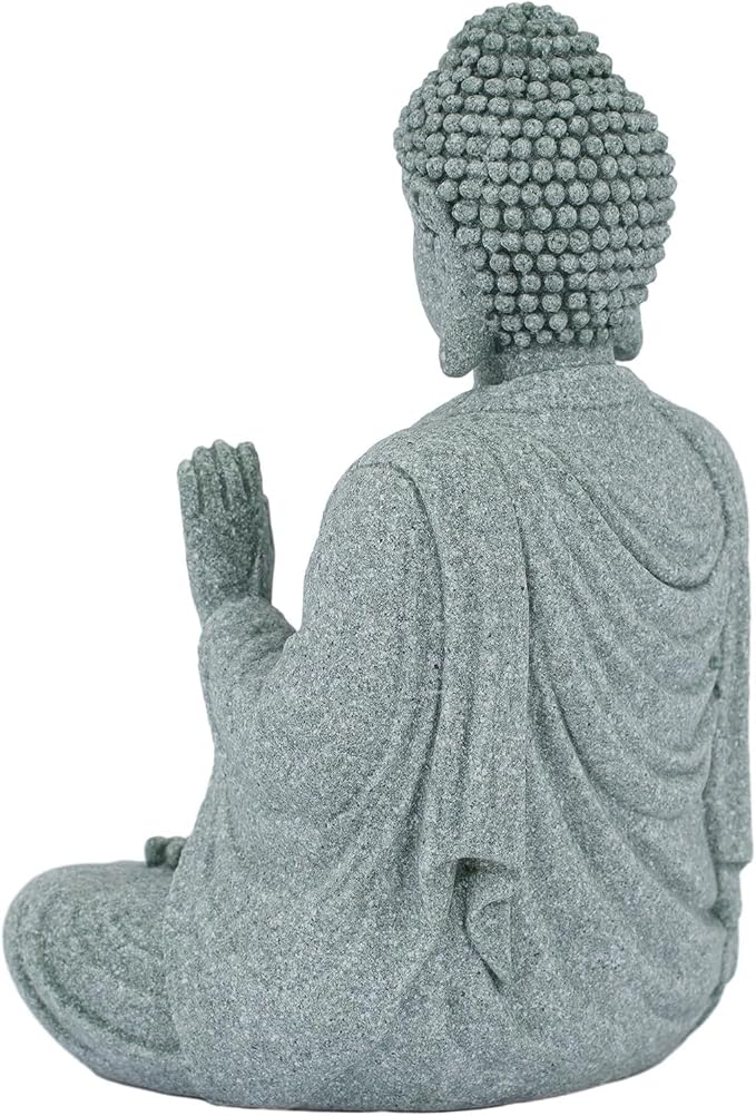 Garden Buddha Resin Stone Statue for Outdoor and Indoor Zen Decor Sandstone Effect Lawn Ornament for Home and Garden Landscaping or Meditation Space(A)