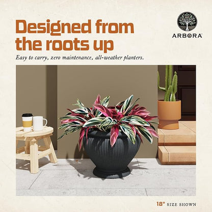 ARBORA 18" Cannes Urn Planter - Premium Polyresin Decorative Outdoor Planter with Drillable Drainage Hole for Optional Indoor Use, Lightweight, Weatherproof Plant Pot for Front Step, Garden, Deck