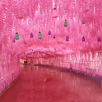 Artificial Wisteria Hanging Flowers-Fake Wisteria Flower Garland Silk Vines Rattan Decor for Home Wedding Arch Wall Garden Greenery Bedroom Outdoor Office Party Decoration(36, Dark Pink)