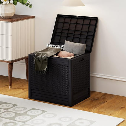 Tangkula 25 Gallon Waterproof Outdoor Storage Box with Lockable Lid | PP Resin, Wicker Patterned, Indoor Outdoor Use, Portable, Versatility, for Deck, Pool, Patio Cushions, Garden Tools