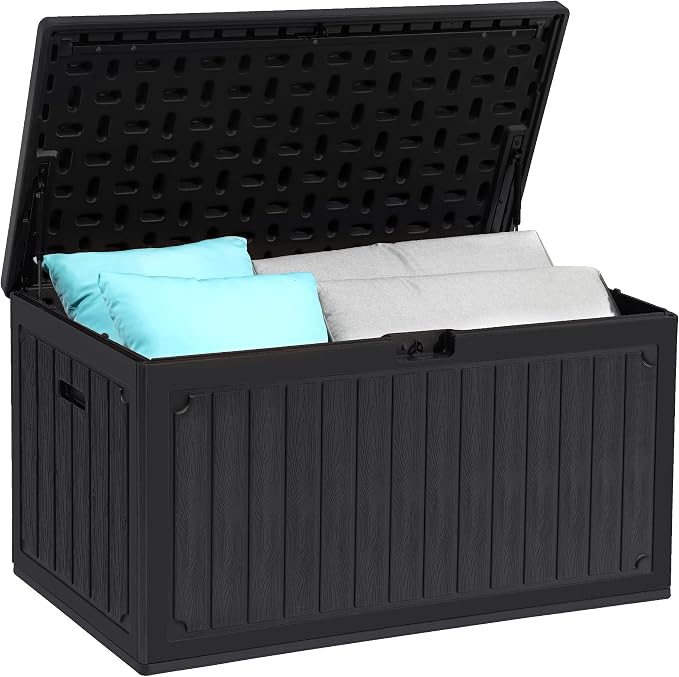YITAHOME 90 Gallon Large Deck Box with Side Handles | Outdoor Double-Wall Storage for Patio Furniture Cushions, Garden Pool Accessories, Waterproof & Lockable
