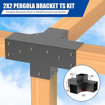 Woodworks Pergola Brackets - Modular Modern Outdoor Pergola Hardware Kit - DIY Elevated Wood Stand - Includes 2 Bracket Shoulders & 2 Boots for 4x4 (Actual: 3.5x3.5 Inch) Lumber
