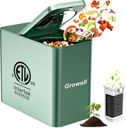 Growell Electric Composter for Kitchen, 3.2L Smart Odorless Compost Bin, Low Noise & Odorless, Indoor Countertop Food Waste Composter with LED Display, One-Touch Operation, Auto-Cleaning, EC04 (Green)