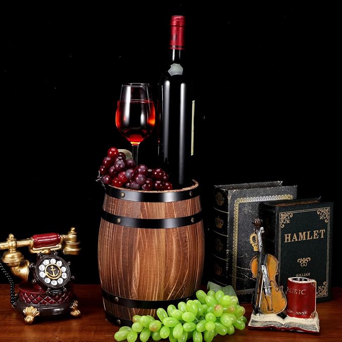 Barrel Decoration Wooden Planter Rustic Wine Barrel Prop 8.2 Inch Antique Style Beer for Home Patio Garden Decor