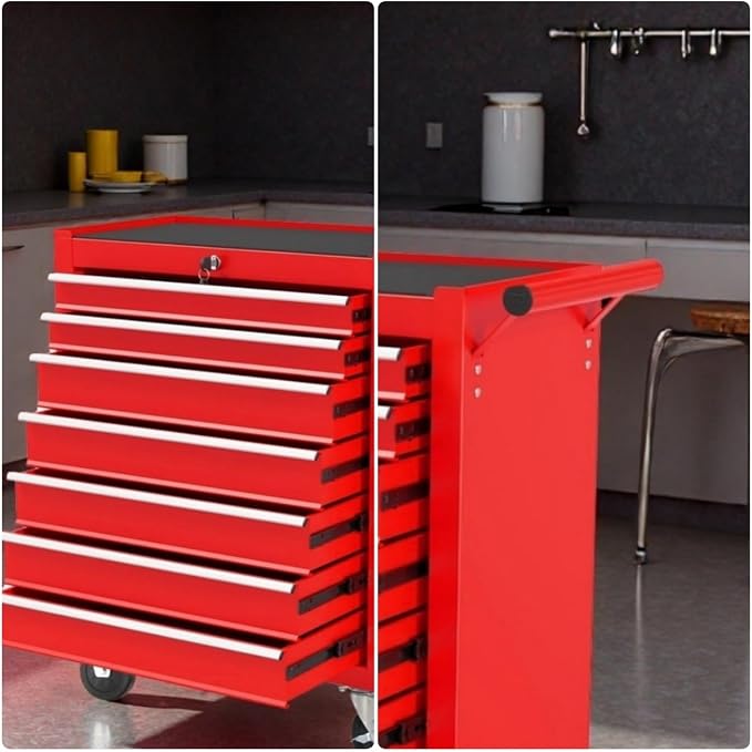 Tool Chest, 7-Drawers Rolling Tool Box with Rotate Handle & Wheels, Lockable Multifunctional Tool Cart, Suitable for Garages, Warehouses, Repair Shops, Capacity 450lbs, Black