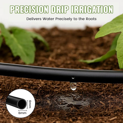 MIXC 1/4" Irrigation Dripline Tubing (200 Ft Roll), Saving 80% Water, 6" Emitter Spacing, 0.5 GPH Emitters Built-In Drip Irrigation Line with 1/4" Fittings Included, Black