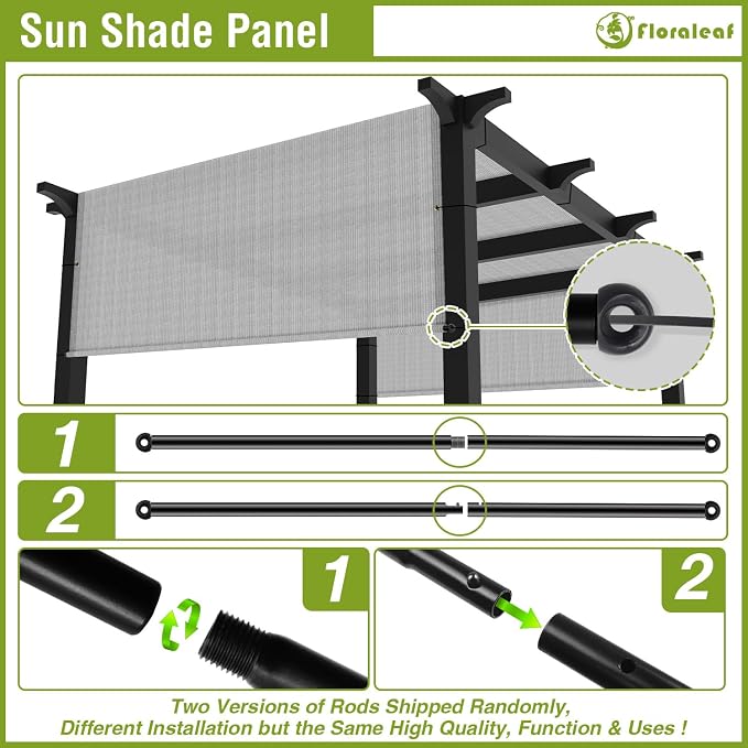 13' × 34' Pergola Shade Cover Universal Replacement Canopy Cover Outdoor Durable Fabric Sun Shade Cloth for Deck Patio Porch Backyard Gazebo with Grommets & Weighted Rods, Light Gray