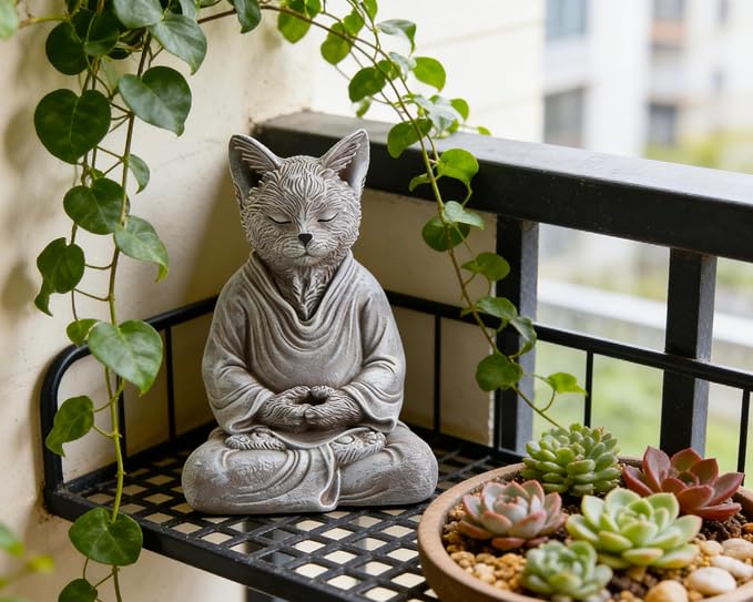 Cat Zen Buddha Meditating Statue Decor, 7 inch Suitable for Home Office Desk Shelf, Gift for Cat Enthusiasts Zen Practitioners