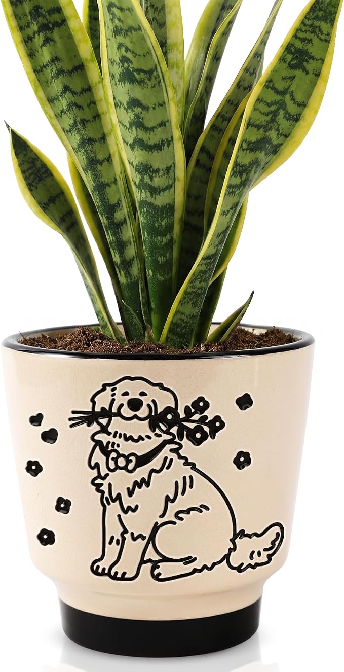 Ceramic Planter 5 Inch Plant Pots Indoor Succulent Plant Pot Cute Flowerpot | Unique Dog Pattern for Home, Garden, Patio and Office Decor