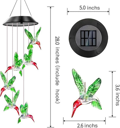Hummingbird Solar Wind Chimes for Outside Color Changing | Hanging Decor for Outside,Waterproof Wind Chime, Best Gifts for Mom Grandma Women Wife Aunt Sister,Garden Yard Decor Green