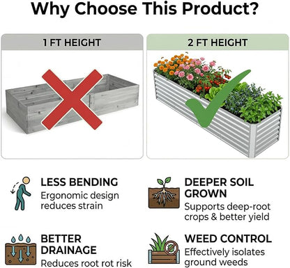 8x2x2 FT Galvanized Raised Garden Bed, Rectangle Elevated Metal Outdoor Planter Box, Large Planter for Flowers, Vegetables, Fruit and Herbs, 24-Inch Ergonomic Height Helps Reduce Bending, Open Bottom