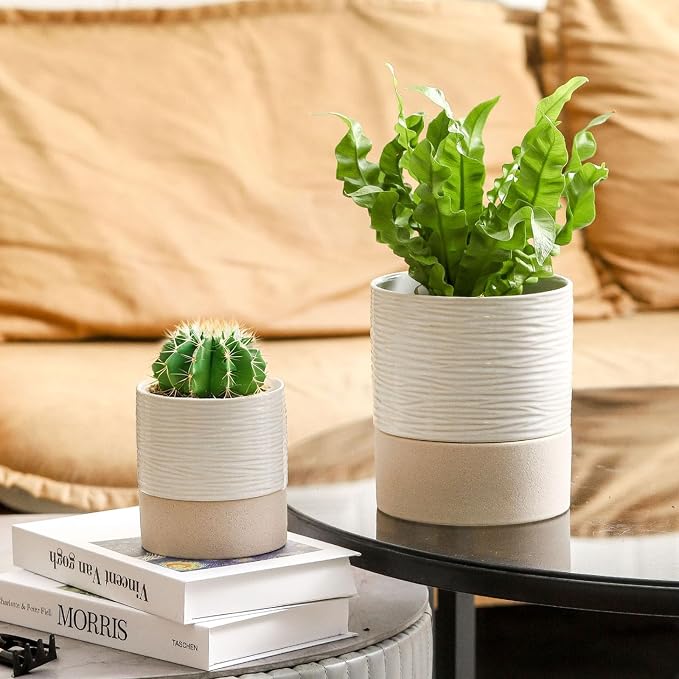 Nihow Ceramic Self Watering Plant Pot for Indoor Plants, 4.5 Inch | Drainage Hole, Water Storage Plus, Indoor & Outdoor, Cylinder Flower Pot, For Herbs/Violets