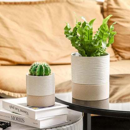 Nihow Ceramic Self Watering Plant Pot for Indoor Plants, 4.5+6 Inch | Planter with Cotton Wick, Drainage Hole & Water Storage Plus, Cylinder Round Flower Pot, For Succulent/Herbs/Violets