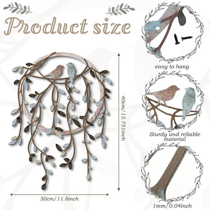 Ferraycle Metal Wall Art Bird on Tree Branch Silhouette with Drooping Vines Bird Art Decor Rustic Metal Spring Decor for Living Room Outdoor Garden Porch Wall Housewarming Party Gift(Dark Color)