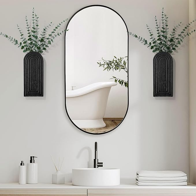 Wooden Wall Art Decor: Wall Vases for Indoor Artificial Plants & Flowers, Wood Wall Hanging Planters for Home Decor - Bathroom, Living Room, Bedroom, Patio (Black)