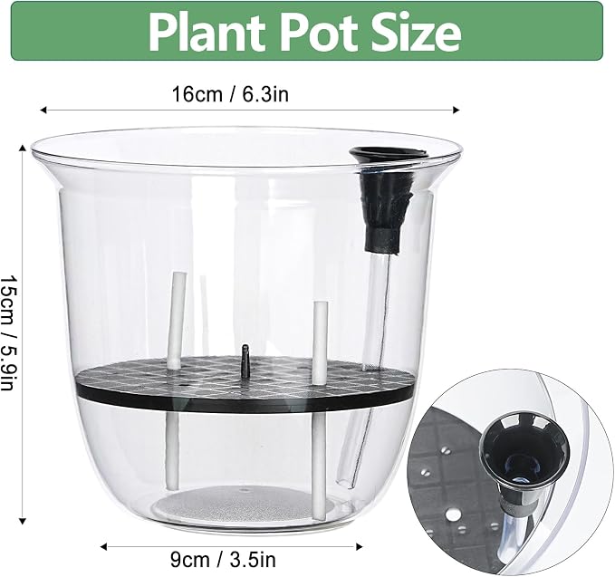 Self Watering Pots Set, 5 Pack 5 Inch Self Watering Pots for Indoor Plants, Clear Planter Pot with Deep Reservoir for Spider Plant, Orchid, African Violet (5Pcs Large)