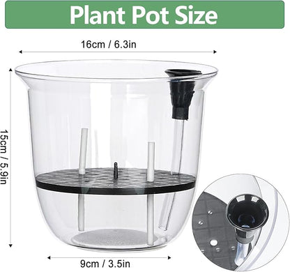 Self Watering Pots Set, 5 Pack 5 Inch Self Watering Pots for Indoor Plants, Clear Planter Pot with Deep Reservoir for Spider Plant, Orchid, African Violet (5Pcs Large)