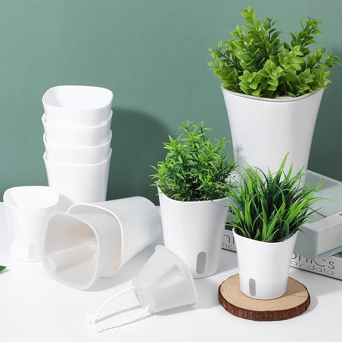 18 Pcs Self Watering Pots 3 Sizes Plastic Self Watering Planters Small Flower Plant Pot with Inner White Pot for Indoor House Plants, Flower (3", 4", 5")