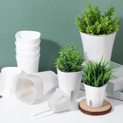 18 Pcs Self Watering Pots 3 Sizes Plastic Self Watering Planters Small Flower Plant Pot with Inner White Pot for Indoor House Plants, Flower (3", 4", 5")