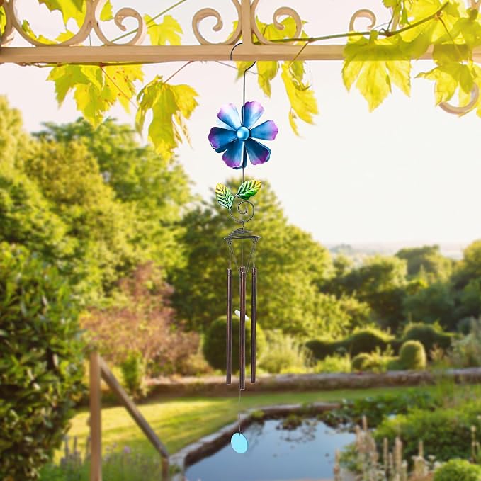 MUMTOP Wind Chimes for Outside Clearance - Garden Wind Chimes with Flower Wind Spinner, 33 Inch Deep Tone Metal Memorial Sympathy Windchimes for Patio Outdoor Porch Yard Decor Gifts(Blue)