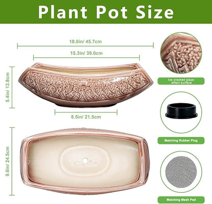 Large Bonsai Pots - 18 Inch Ceramic Succulent Pots with Drainage Hole, Bonsai Planter for Indoor Outdoor Plants, Ceramic Flower Pot, Decorative Plant Pot, Home Decor, Birthday Gifts, Red-Brown