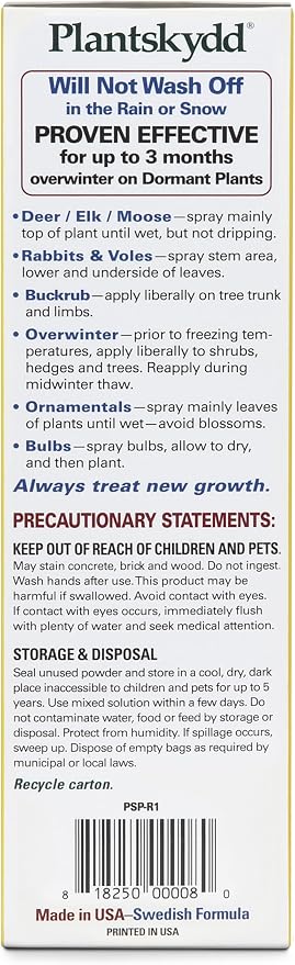 Plantskydd Animal Repellent - Repels Deer, Rabbits, Elk, Moose, Hares, Voles, Squirrels, Chipmunks and Other Herbivores; Wettable Powder Concentrate - 1 LB Box - Makes 1 Gallon Liquid (PSP-R1)