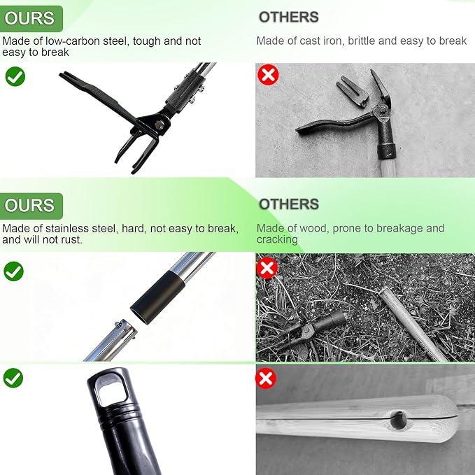 Weed Puller Tool, Heavy Duty Stand Up Weeder Tool with Long Stainless Steel Handle & 4-Claw Steel Head, Weeding Tool with Adjustable Handle, Easily Remove Weeds Without Bending, Pulling or Kneeling