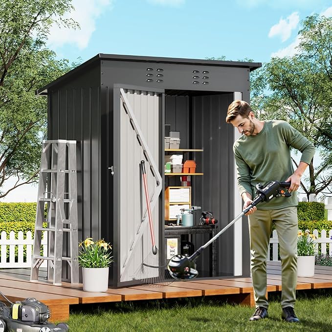 COMHOMA Shed Outdoor Storage Shed Metal,Lockable Doors Tool Sheds with Sloping Roof,Steel Garden Shed with Air Vent for Backyard,Patio,Lawn,Poolside(Grey,5'*3') | Sloping Roof and Air Vent Perfect for Backyard Patio Lawn and Poolside