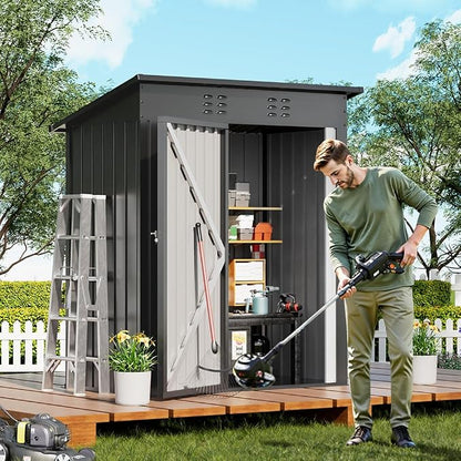 COMHOMA Shed Outdoor Storage Shed Metal,Lockable Doors Tool Sheds with Sloping Roof,Steel Garden Shed with Air Vent for Backyard,Patio,Lawn,Poolside(Grey,5'*3') | Sloping Roof and Air Vent Perfect for Backyard Patio Lawn and Poolside