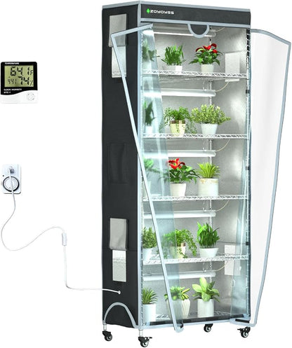 Indoor Greenhouse 6-Tier Plant Rack with Cover & 5 T8 Grow Lights | Thermometer & Timer – Seedlings, Flowering, Herbs & Vegetables, Indoor Gardening, Easy Assembly 30"W x 14"D x 72"H