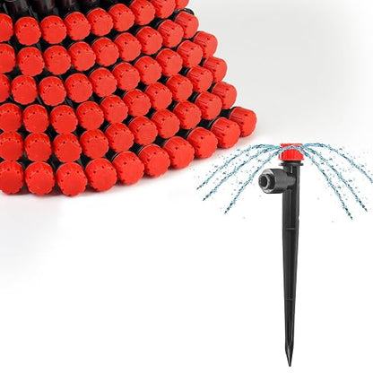 MIXC 60pcs Quick-Connect Drip Irrigation Emitters for 1/4" Drip Irrigation Tubing - Adjustable Push-to-Connect 360° Drip Emitters Stream on 5.5" Sturdy Stake for Irrigation System