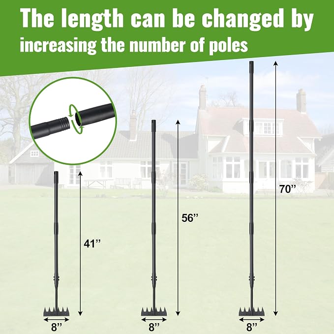 Weeding Rake Long Handle,70 Inch Heavy Duty Metal Manual Weeder Tool for Weeding Loosening Soil Cultivating Weed Puller Tool for Lawn, Garden Beds 6 Teeth Weed Removal Tool for Women and Seniors