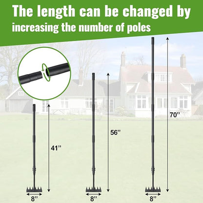 Weeding Rake Long Handle,70 Inch Heavy Duty Metal Manual Weeder Tool for Weeding Loosening Soil Cultivating Weed Puller Tool for Lawn, Garden Beds 6 Teeth Weed Removal Tool for Women and Seniors