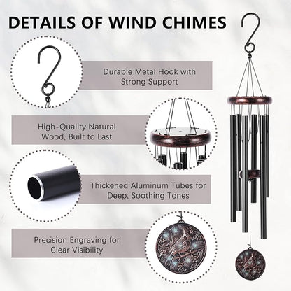 Cardinal Wind Chimes for Outside – Vintage Copper 3D Embossed Cardinal Wind Catcher, Deep Tone Wind Chime Outdoor Clearance, Outdoor Bird Hanging Décor, Gifts with Card and Box for Women Men