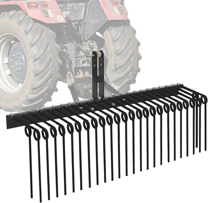 60" Heavy Duty Pine Straw Rake -3 Point Tractor rake with 26 Coil Spring Tines Durable Powder Coated Steel and 3 Point Hitch Receiver Attachment,Yellow